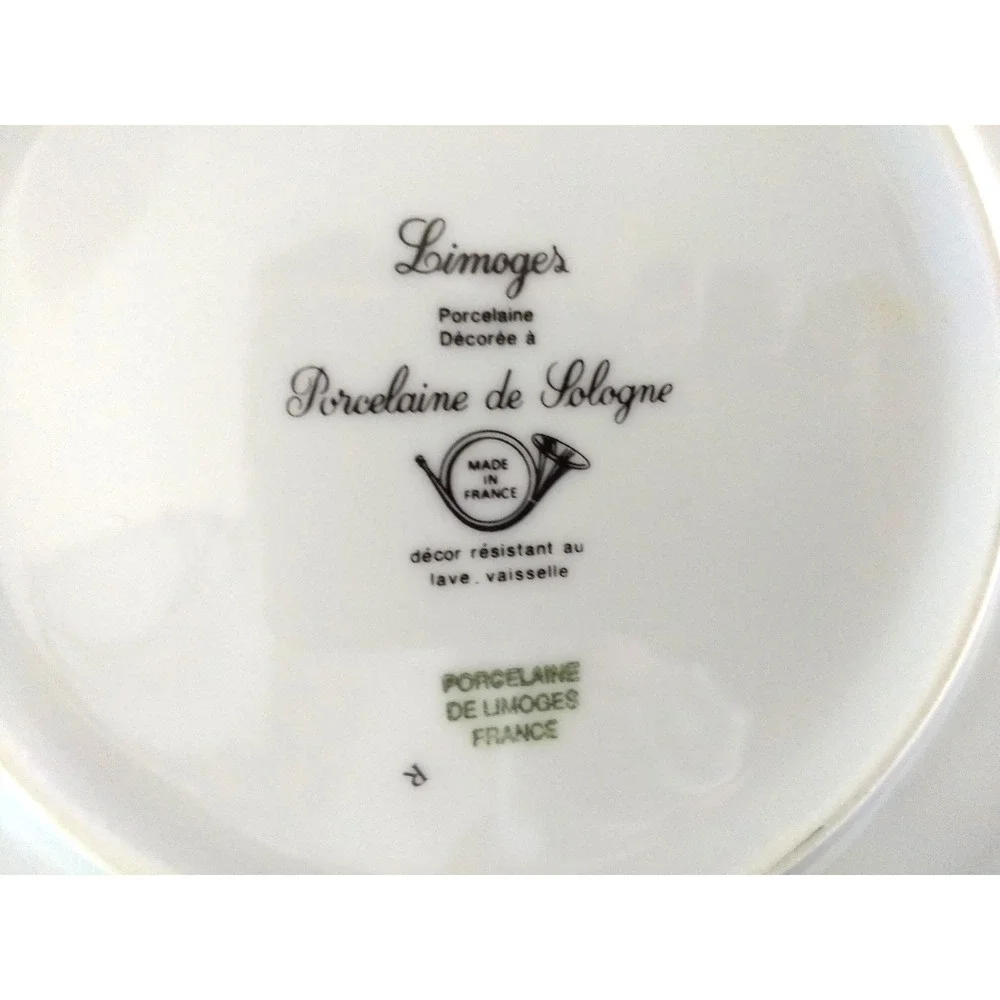 Limoges Porcelaine de Sologne Canape Plates France Camembert Cheese & Wine Set/4